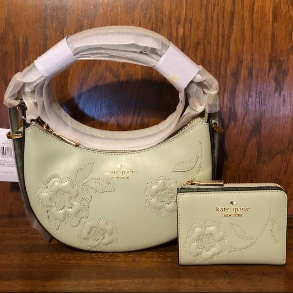 NWT-Kate Spade-SET-Floral Appliqué-Madison-Crescent Bag & Sm L-Zip Wallet-$568